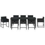 Set da Pranzo per Giardino con cuscino 9 pcs Nero polyrattan