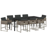 Set da Pranzo per Giardino con cuscino 9 pcs Grigio polyrattan