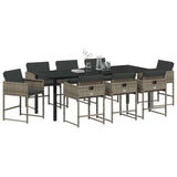 Set da Pranzo per Giardino con cuscino 9 pcs Grigio polyrattan