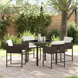 Set da Pranzo per Giardino con cuscino 5 pcs Marrone polyrattan