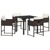 Set da Pranzo per Giardino con cuscino 5 pcs Marrone polyrattan