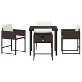 Set da Pranzo per Giardino con cuscino 5 pcs Marrone polyrattan