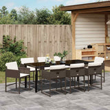 Set da Pranzo per Giardino con cuscino 9 pcs Marrone polyrattan