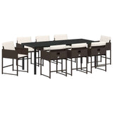 Set da Pranzo per Giardino con cuscino 9 pcs Marrone polyrattan
