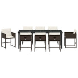 Set da Pranzo per Giardino con cuscino 9 pcs Marrone polyrattan
