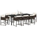 Set da Pranzo per Giardino con cuscino 9 pcs Marrone polyrattan