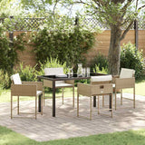 Set da Pranzo per Giardino con cuscino 5 pcs Beige polyrattan