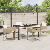 Set da Pranzo per Giardino con cuscino 5 pcs Beige polyrattan
