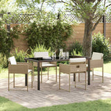 Set da Pranzo per Giardino con cuscino 5 pcs Beige polyrattan