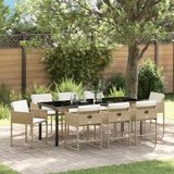 Set da Pranzo per Giardino con cuscino 9 pcs Beige polyrattan