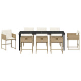 Set da Pranzo per Giardino con cuscino 9 pcs Beige polyrattan
