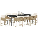 Set da Pranzo per Giardino con cuscino 9 pcs Beige polyrattan