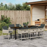 Set da Pranzo per Giardino 9 pcs Grigio chiaro polyrattan