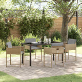 Set da Pranzo per Giardino con cuscino 5 pcs Beige polyrattan