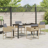 Set da Pranzo per Giardino con cuscino 5 pcs Beige polyrattan