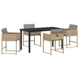 Set da Pranzo per Giardino con cuscino 5 pcs Beige polyrattan
