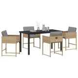 Set da Pranzo per Giardino con cuscino 5 pcs Beige polyrattan
