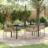 Set da Pranzo per Giardino con cuscino 5 pcs Beige polyrattan