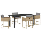 Set da Pranzo per Giardino con cuscino 5 pcs Beige polyrattan