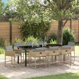 Set da Pranzo per Giardino con cuscino 9 pcs Beige polyrattan