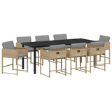 Set da Pranzo per Giardino con cuscino 9 pcs Beige polyrattan