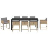 Set da Pranzo per Giardino con cuscino 9 pcs Beige polyrattan