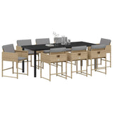 Set da Pranzo per Giardino con cuscino 9 pcs Beige polyrattan
