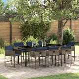 Set da Pranzo per Giardino con cuscino 9 pcs Grigio polyrattan