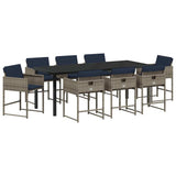 Set da Pranzo per Giardino con cuscino 9 pcs Grigio polyrattan