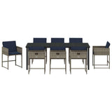 Set da Pranzo per Giardino con cuscino 9 pcs Grigio polyrattan