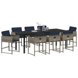 Set da Pranzo per Giardino con cuscino 9 pcs Grigio polyrattan