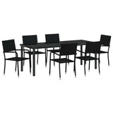 Set da Pranzo per Giardino con cuscino 7 pcs Nero polyrattan