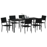 Set da Pranzo per Giardino con cuscino 7 pcs Nero polyrattan