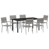 Set da Pranzo per Giardino con cuscino 7 pcs Grigio polyrattan