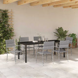 Set da Pranzo per Giardino con cuscino 7 pcs Grigio polyrattan