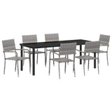 Set da Pranzo per Giardino con cuscino 7 pcs Grigio polyrattan