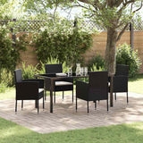Set da Pranzo per Giardino con cuscino 5 pcs Nero polyrattan