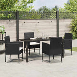 Set da Pranzo per Giardino con cuscino 5 pcs Nero polyrattan