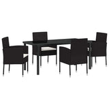 Set da Pranzo per Giardino con cuscino 5 pcs Nero polyrattan