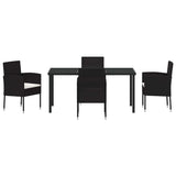 Set da Pranzo per Giardino con cuscino 5 pcs Nero polyrattan
