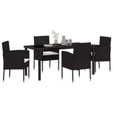 Set da Pranzo per Giardino con cuscino 5 pcs Nero polyrattan