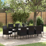 Set da Pranzo per Giardino con cuscino 9 pcs Nero polyrattan
