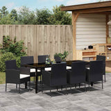 Set da Pranzo per Giardino con cuscino 9 pcs Nero polyrattan