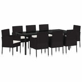 Set da Pranzo per Giardino con cuscino 9 pcs Nero polyrattan