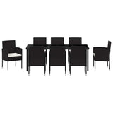 Set da Pranzo per Giardino con cuscino 9 pcs Nero polyrattan
