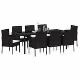 Set da Pranzo per Giardino con cuscino 9 pcs Nero polyrattan