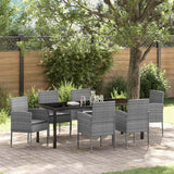 Set da Pranzo per Giardino con cuscino 7 pcs Grigio polyrattan