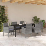 Set da Pranzo per Giardino con cuscino 7 pcs Grigio polyrattan