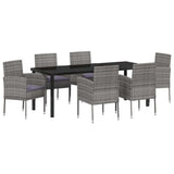 Set da Pranzo per Giardino con cuscino 7 pcs Grigio polyrattan