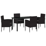 Set da Pranzo per Giardino con cuscino 5 pcs Nero polyrattan